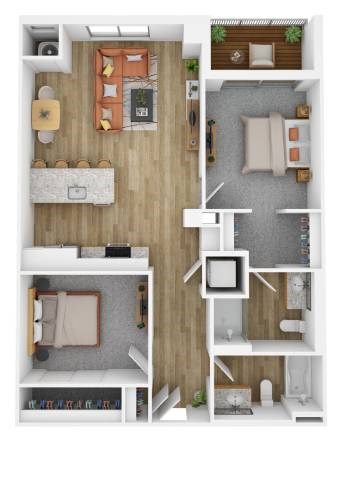 Floor plan for 2 beds, 2 baths, 1010 sqft